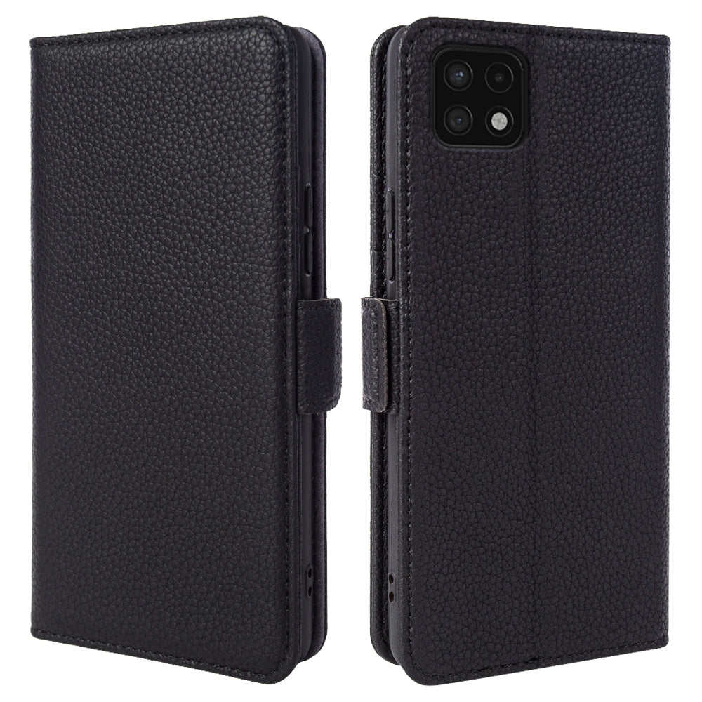 For Samsung Galaxy A22 5G (EU Version) Litchi Texture Stand Case Genuine Cow Leather Phone Wallet Cover For Samsung Galaxy A22 5G (EU Version) Litchi Texture Stand Case Genuine Cow Leather Phone Wallet Cover